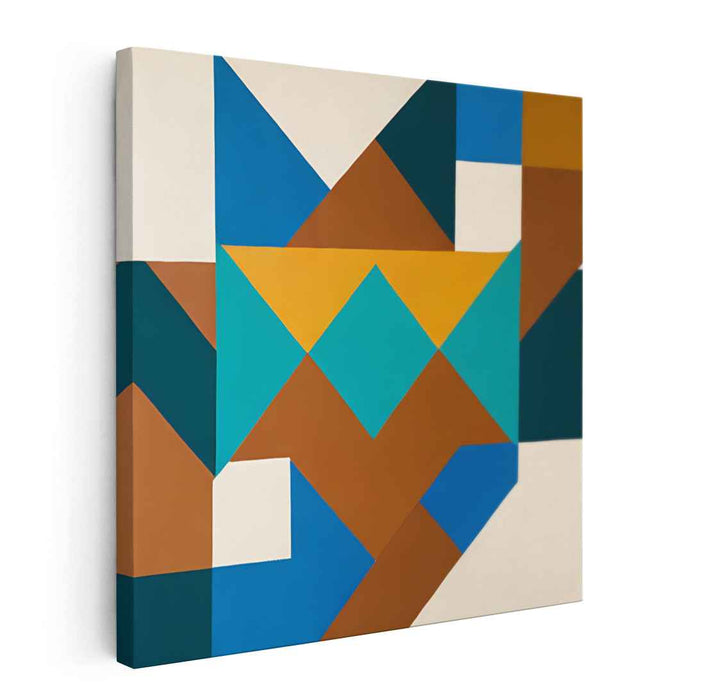 Geometric Currents: Teal and Brown Geometric Abstraction Canvas Art
