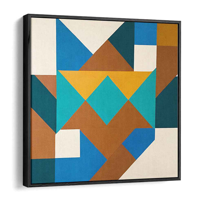 Geometric Currents: Teal and Brown Geometric Abstraction Canvas Art