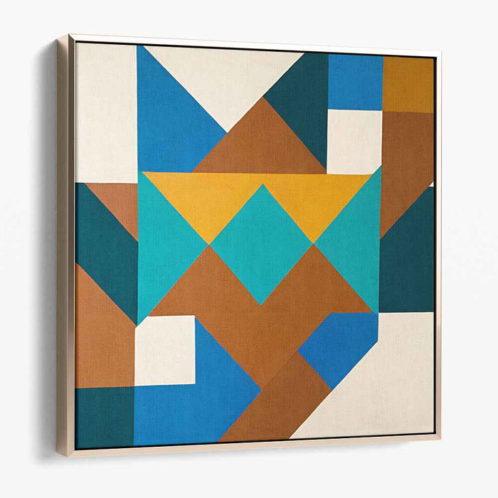 Geometric Currents: Teal and Brown Geometric Abstraction Canvas Art