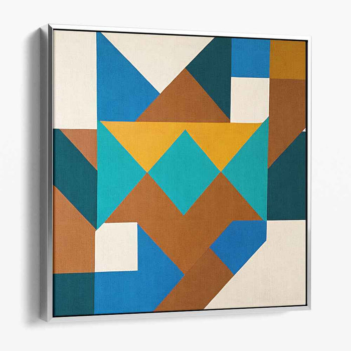 Geometric Currents: Teal and Brown Geometric Abstraction Canvas Art