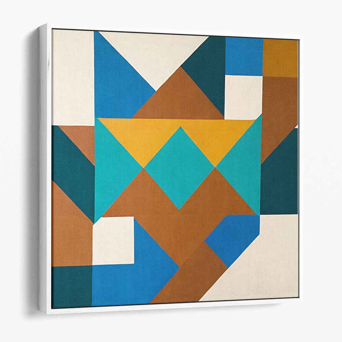 Geometric Currents: Teal and Brown Geometric Abstraction Canvas Art