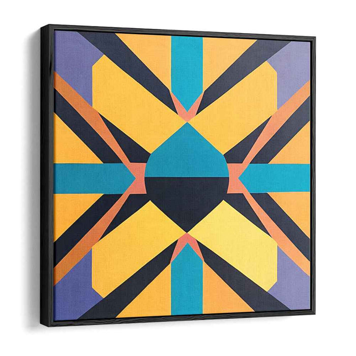 Curves Of Contrasts: Teal, Yellow, and Black Abstract Canvas Art Print