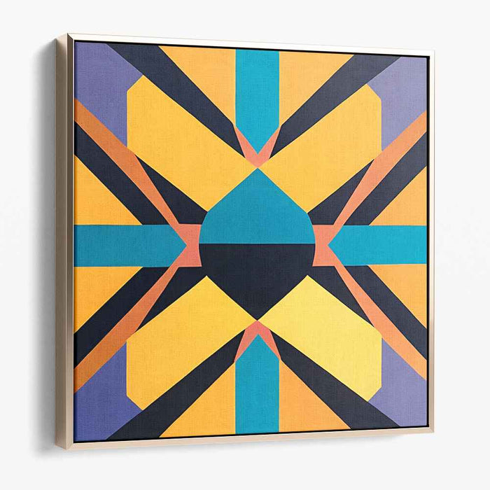 Curves Of Contrasts: Teal, Yellow, and Black Abstract Canvas Art Print