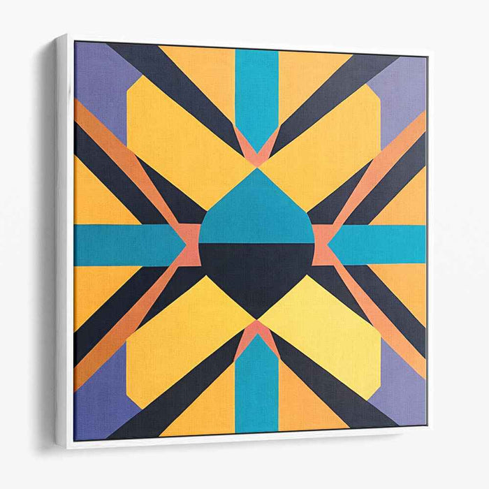 Curves Of Contrasts: Teal, Yellow, and Black Abstract Canvas Art Print