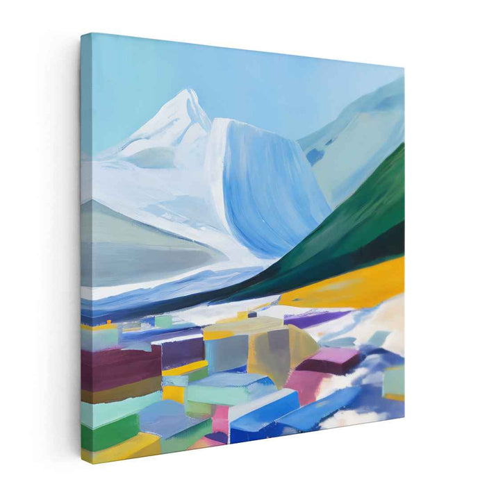 Mountain Majesty with Geometric Foreground: Abstract Landscape Canvas Art