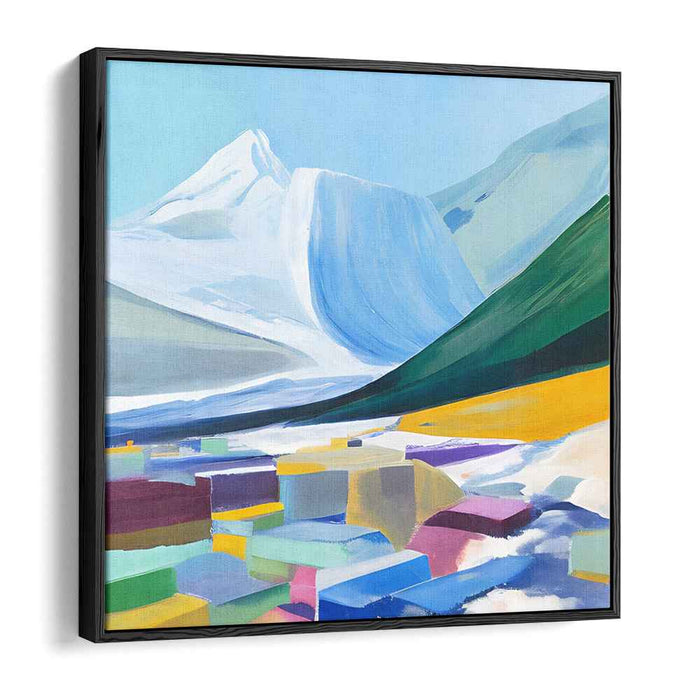 Mountain Majesty with Geometric Foreground: Abstract Landscape Canvas Art
