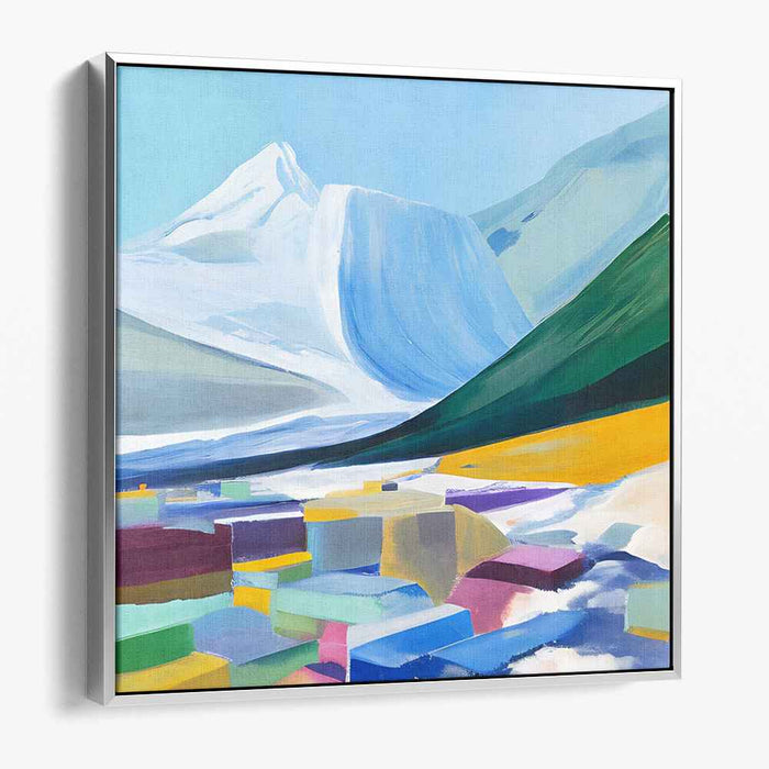 Mountain Majesty with Geometric Foreground: Abstract Landscape Canvas Art