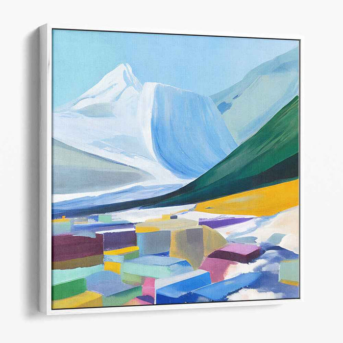 Mountain Majesty with Geometric Foreground: Abstract Landscape Canvas Art
