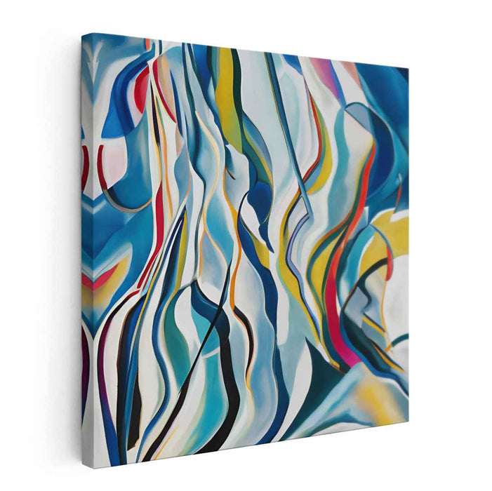 Energetic Contours: Modern Abstract Blue Swirls Canvas Art Print