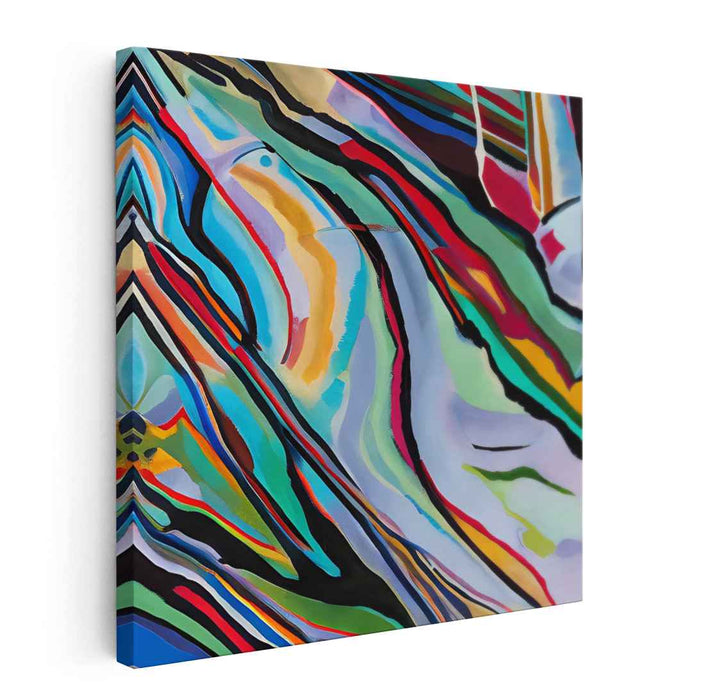 Rhythmic Contrast: Abstract Expressionist Turquoise and Red Canvas Art Print