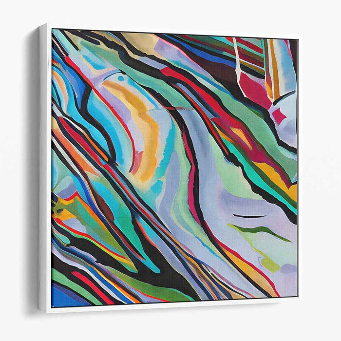 Rhythmic Contrast: Abstract Expressionist Turquoise and Red Canvas Art Print