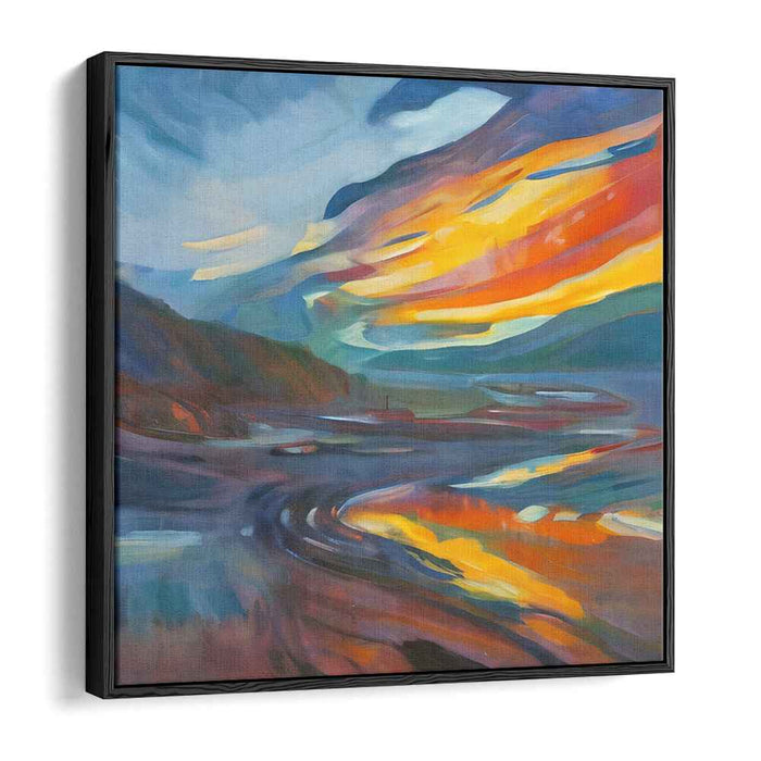 Blaze Over Horizon: Abstract Landscape with Fiery Sunset