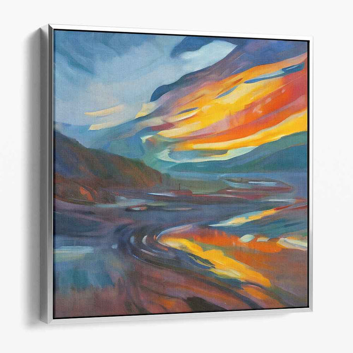 Blaze Over Horizon: Abstract Landscape with Fiery Sunset