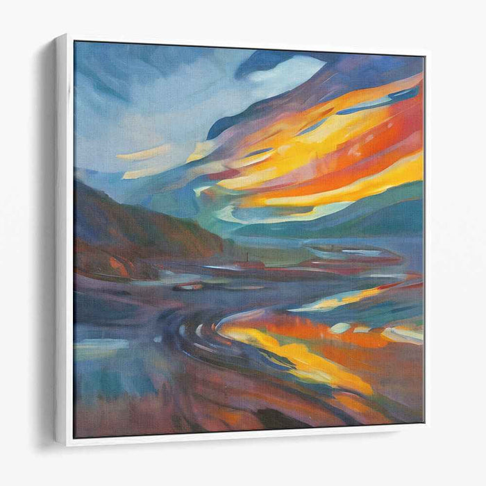 Blaze Over Horizon: Abstract Landscape with Fiery Sunset