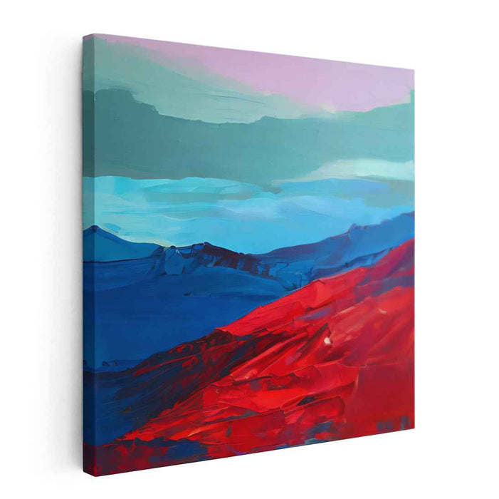 Distant Melodies: Abstract Landscape in Bold Red and Blue