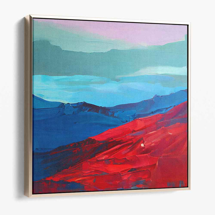 Distant Melodies: Abstract Landscape in Bold Red and Blue