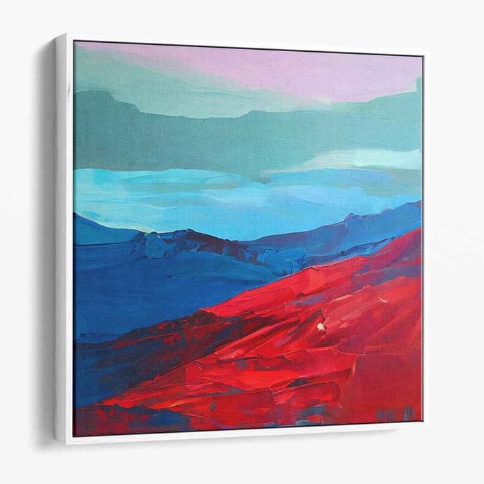 Distant Melodies: Abstract Landscape in Bold Red and Blue