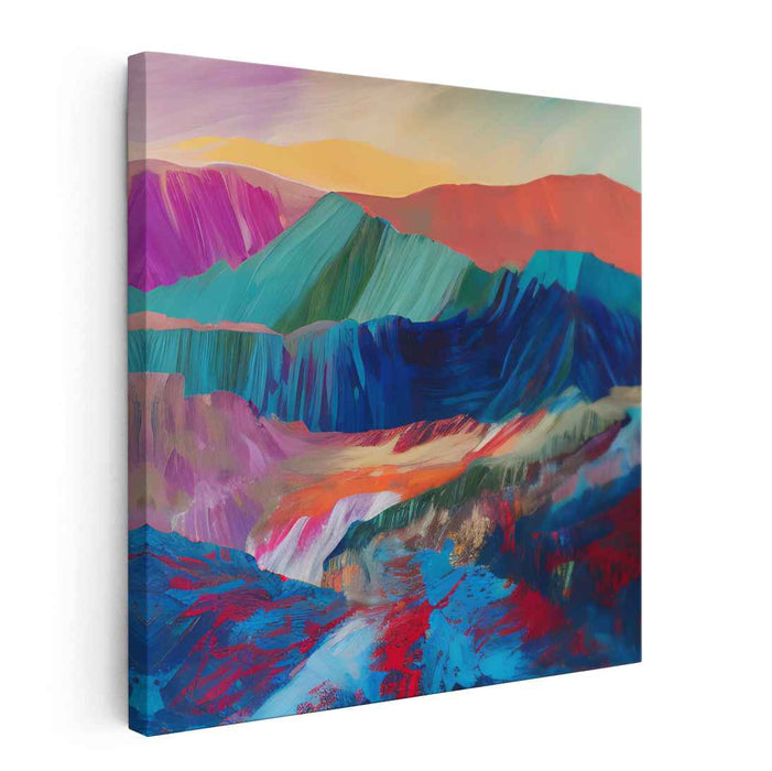 Tectonic Symphony: Abstract Expressionist Mountain Landscape Canvas Art Print