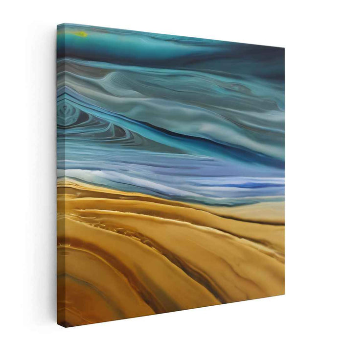 Echoes of the Deep: Abstract Expressionist Blue and Gold Canvas Art Print