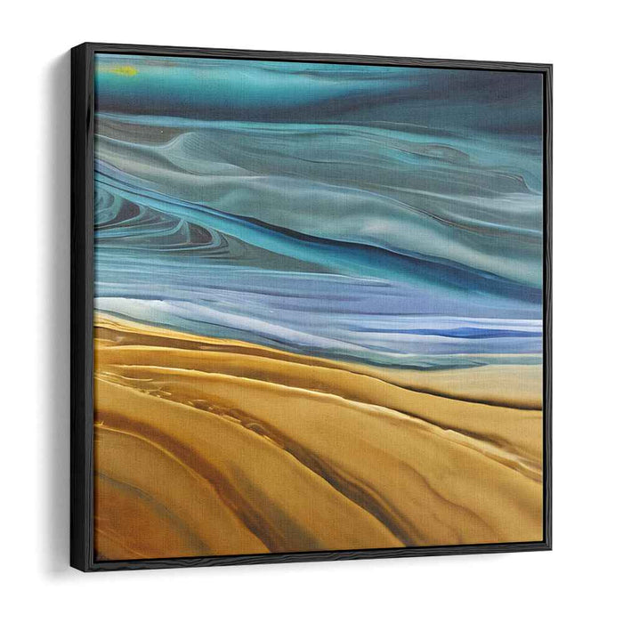 Echoes of the Deep: Abstract Expressionist Blue and Gold Canvas Art Print