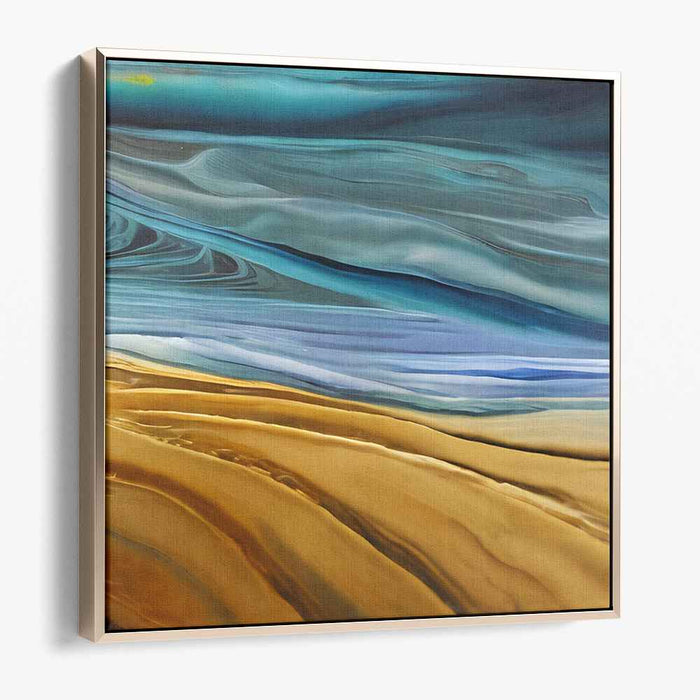 Echoes of the Deep: Abstract Expressionist Blue and Gold Canvas Art Print