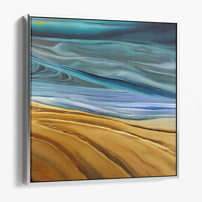 Echoes of the Deep: Abstract Expressionist Blue and Gold Canvas Art Print
