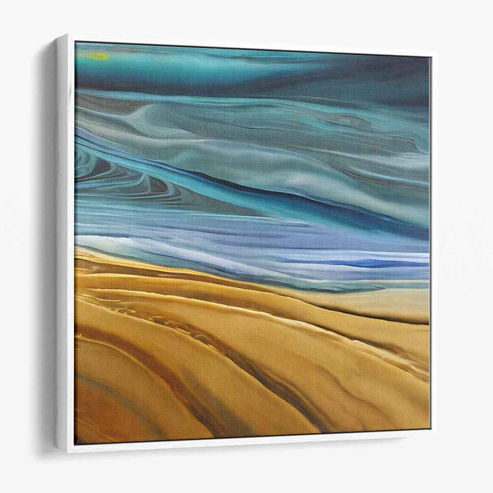 Echoes of the Deep: Abstract Expressionist Blue and Gold Canvas Art Print