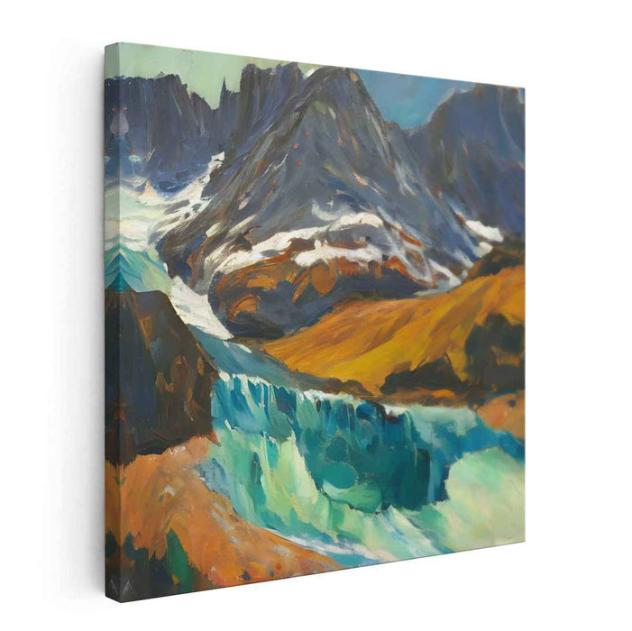 Majestic Mountain Cascade: Impressionist Landscape Canvas Art