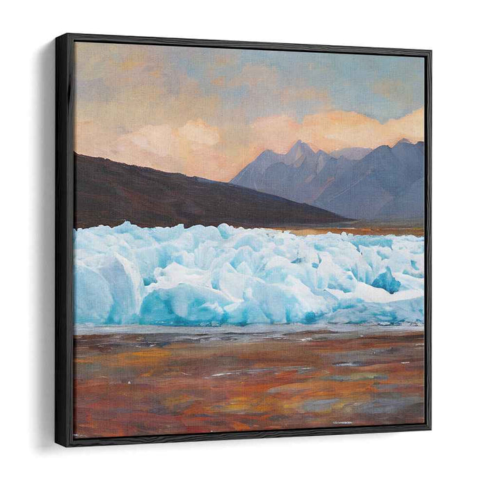 Ethereal Ice Flames: Majestic Glacier and Fiery Skies Landscape Canvas Art