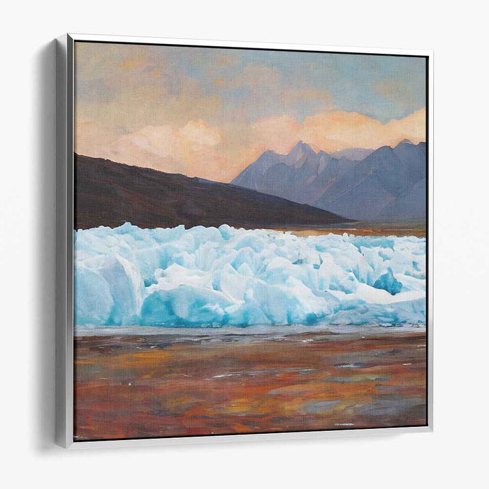 Ethereal Ice Flames: Majestic Glacier and Fiery Skies Landscape Canvas Art