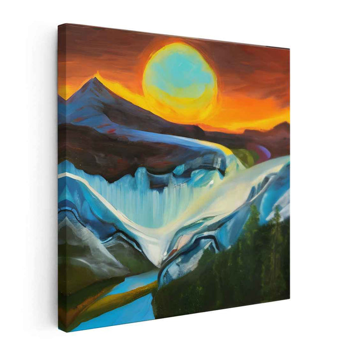 Aqua Peaks Illusion: Surreal Mountain and Waterfall Landscape