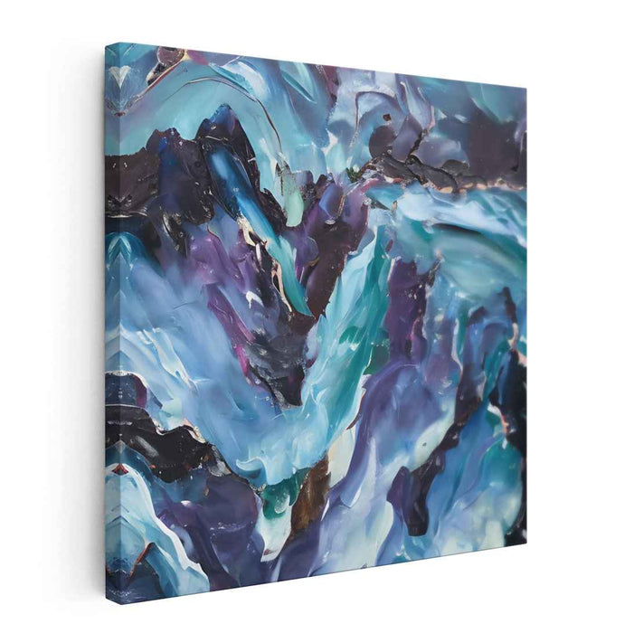 Ethereal Reflections on Silk: Abstract Expressionist Blue and Purple Canvas Art Print