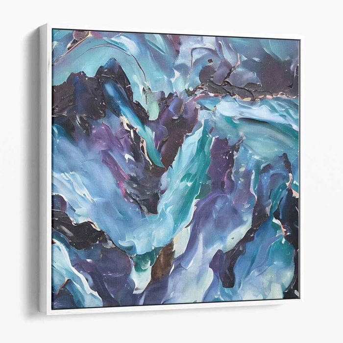 Ethereal Reflections on Silk: Abstract Expressionist Blue and Purple Canvas Art Print