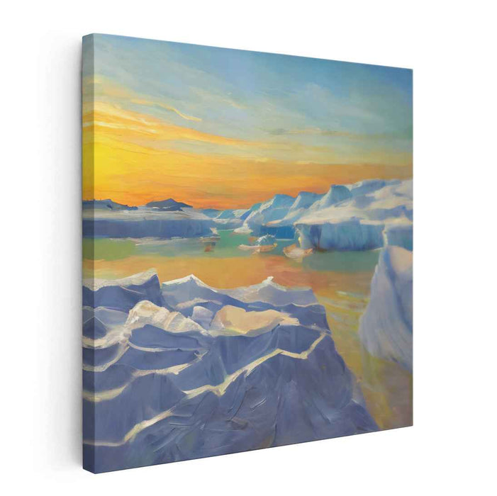 Serene Arctic Sunrise: Majestic Icebergs and Reflective Waters Canvas Art Print