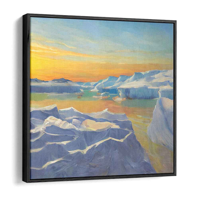 Serene Arctic Sunrise: Majestic Icebergs and Reflective Waters Canvas Art Print
