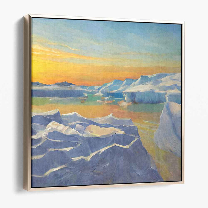 Serene Arctic Sunrise: Majestic Icebergs and Reflective Waters Canvas Art Print