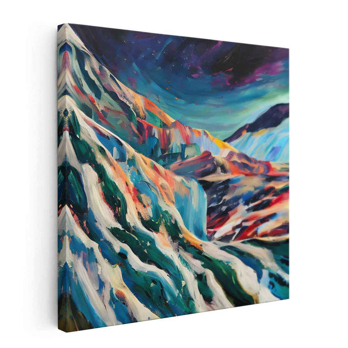 Cosmic Peaks: Abstract Expressionist Mountain Landscape Canvas Art Print