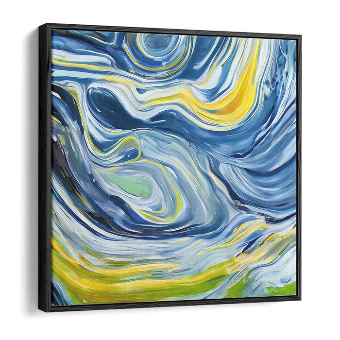 Electric Dreams Mirage: Dynamic Abstract Blue and Yellow Canvas Art Print