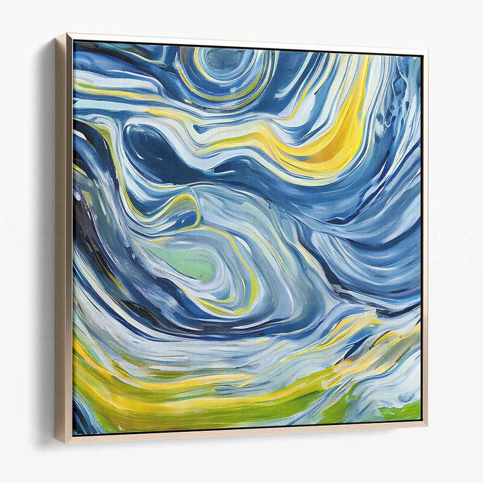 Electric Dreams Mirage: Dynamic Abstract Blue and Yellow Canvas Art Print