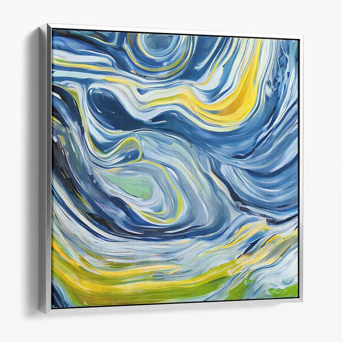 Electric Dreams Mirage: Dynamic Abstract Blue and Yellow Canvas Art Print