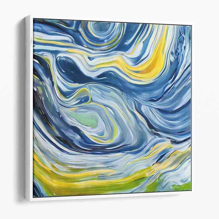 Electric Dreams Mirage: Dynamic Abstract Blue and Yellow Canvas Art Print