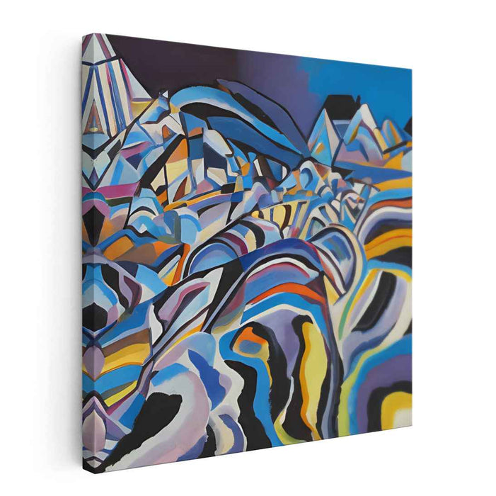 Lunar Sonata: Abstract Landscape in Vivid Blues and Yellows