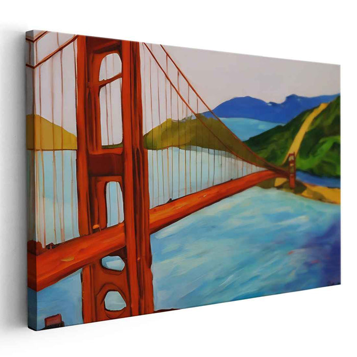 Golden Harmonies On Horizon: Expressionist Golden Gate Bridge Canvas Art