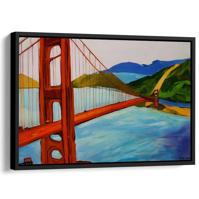 Golden Harmonies On Horizon: Expressionist Golden Gate Bridge Canvas Art