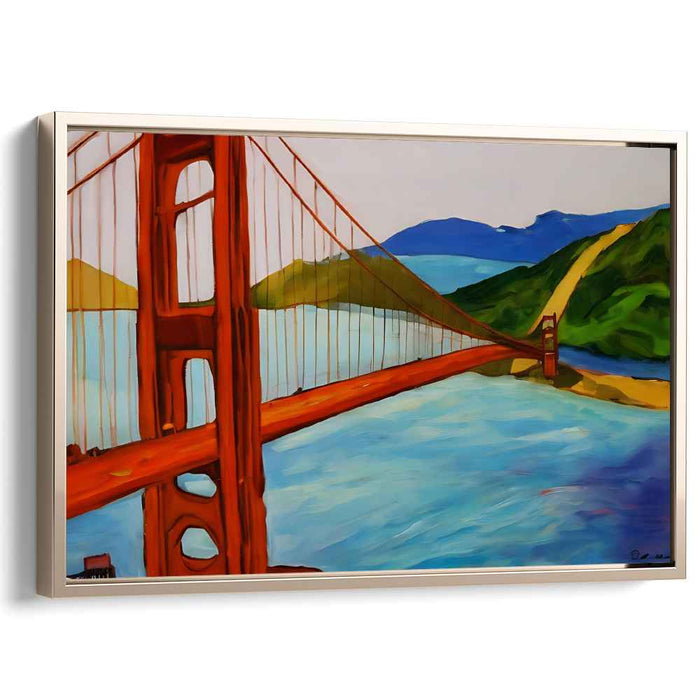 Golden Harmonies On Horizon: Expressionist Golden Gate Bridge Canvas Art