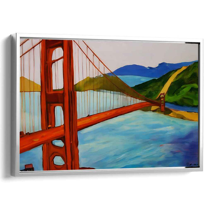 Golden Harmonies On Horizon: Expressionist Golden Gate Bridge Canvas Art