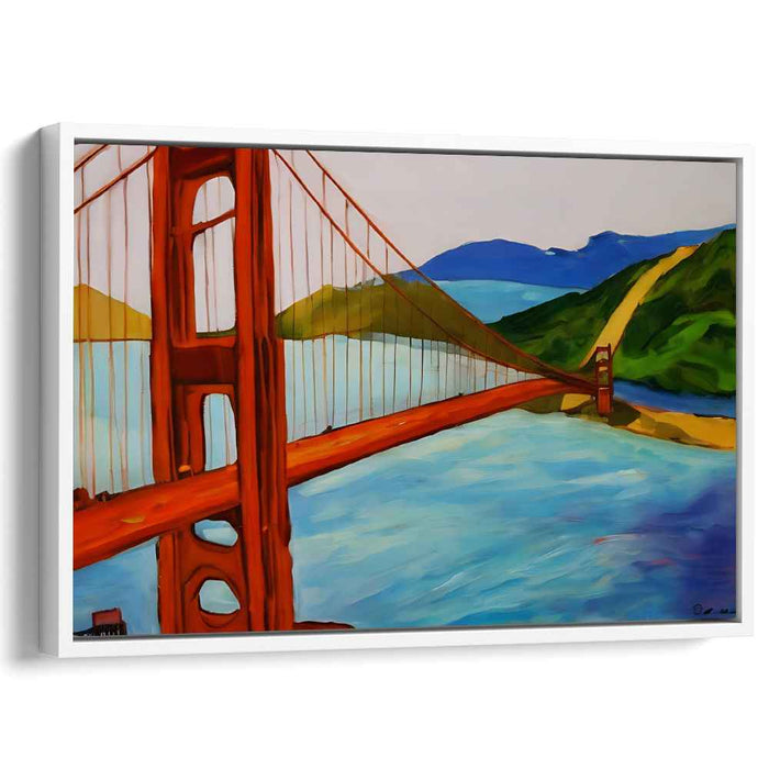 Golden Harmonies On Horizon: Expressionist Golden Gate Bridge Canvas Art