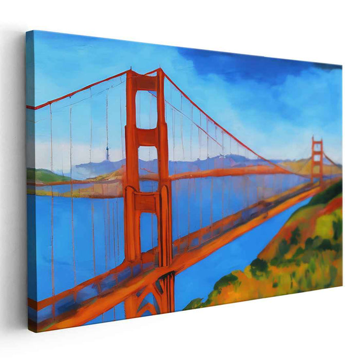 Neon Dreams Over Bay City: Vibrant San Francisco Bridge Canvas Art Print