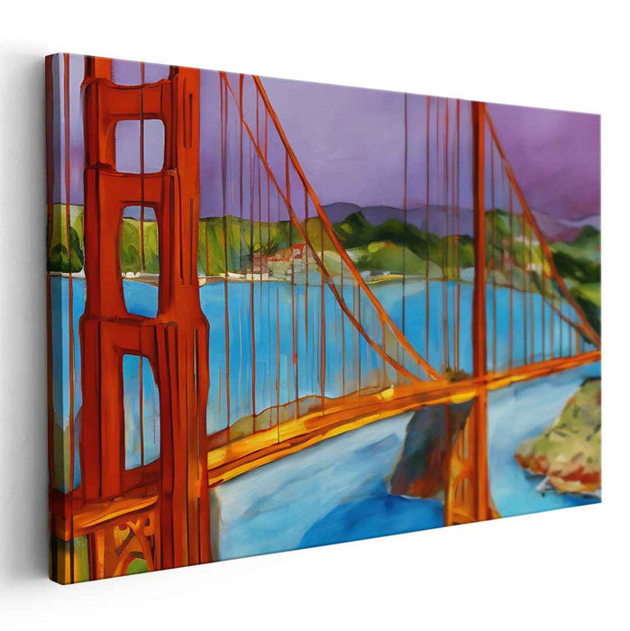 Neon Bay Illumination: Vibrant San Francisco Bridge Canvas Art Print