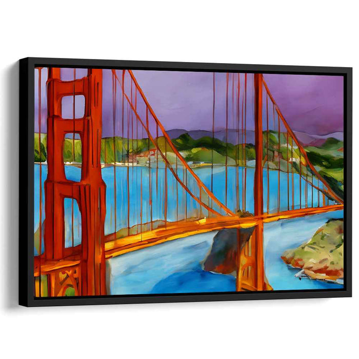 Neon Bay Illumination: Vibrant San Francisco Bridge Canvas Art Print
